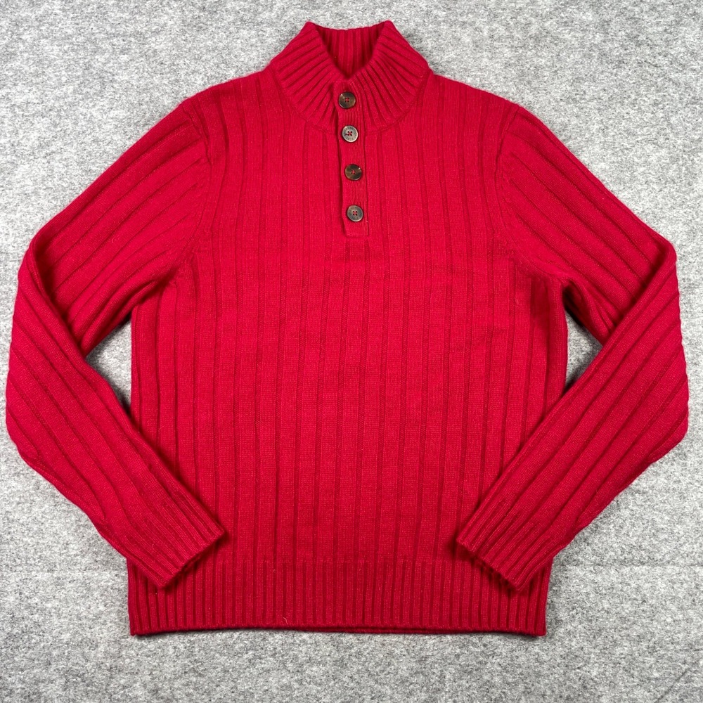 Brooks Brothers Cashmere Sweater Mens M Red 346 Mock Neck Button Ribbed Knit